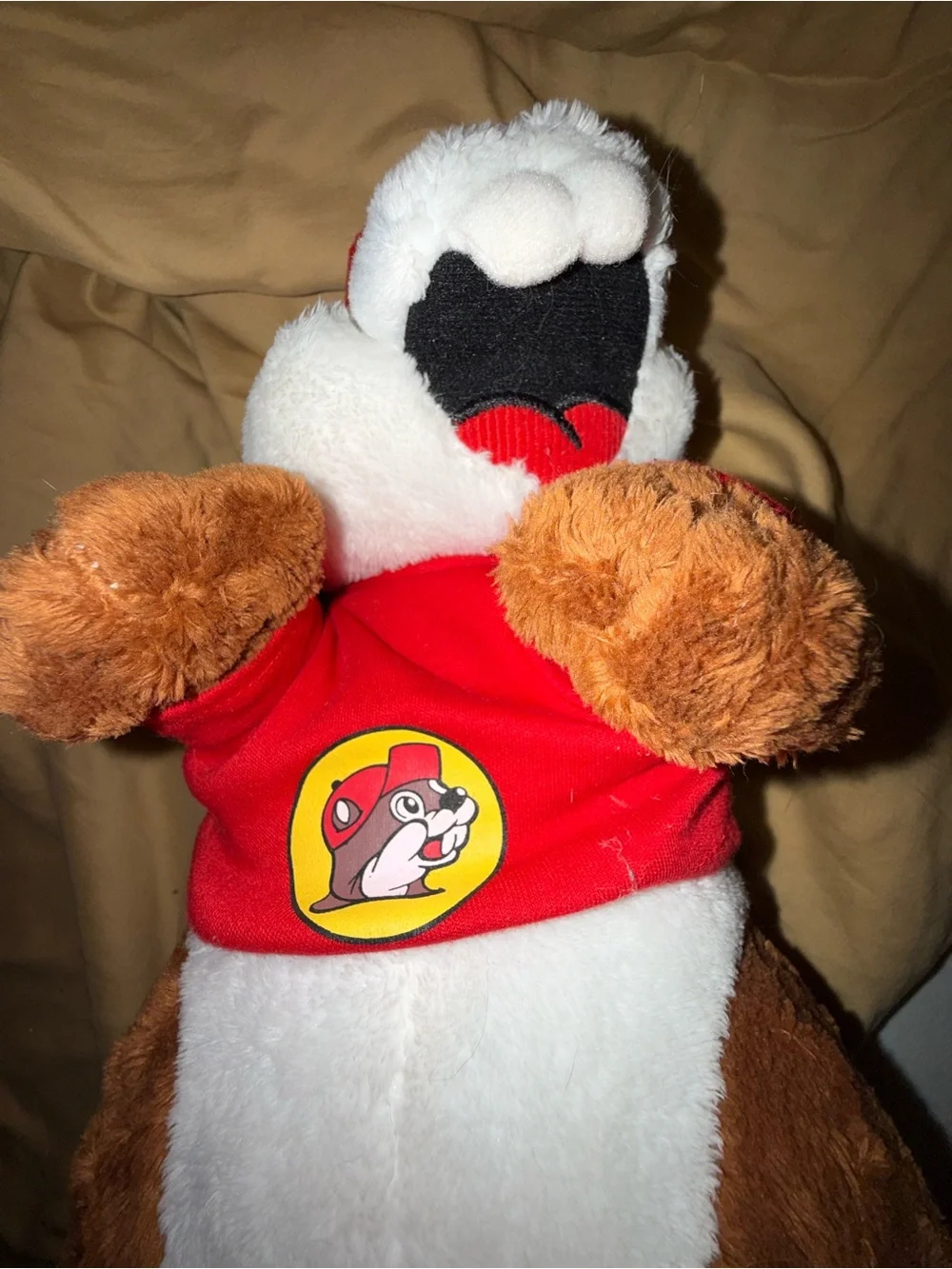 Plush Brown Stuffed Buc-ee Toy with Red Hat and Shirt - Soft Plush